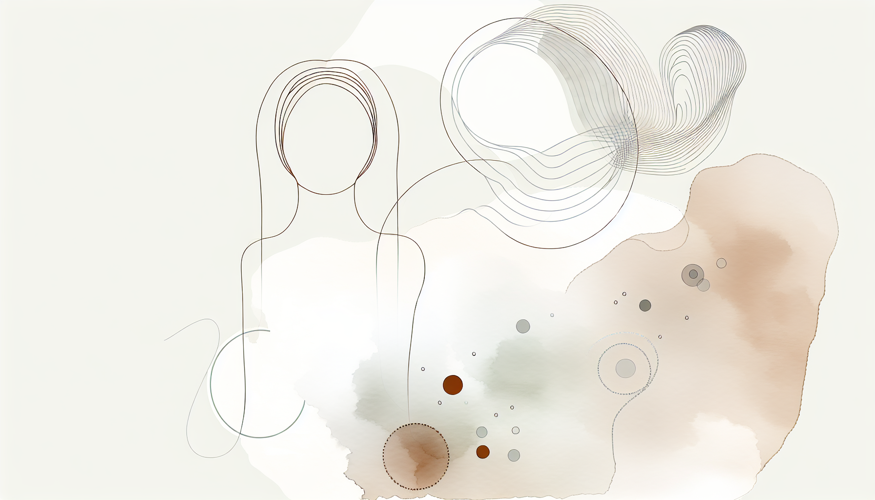 Abstract watercolor shapes in cream, sage, and soft rose, with gentle circles and arcs at the top and clean negative space at the bottom.