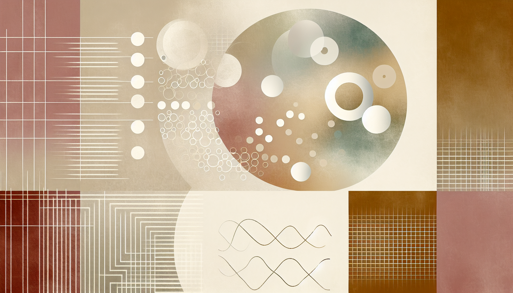 Abstract watercolor shapes in cream, sage, and soft rose with delicate lines suggesting shifting rhythms, leaving clean negative space at the bottom.