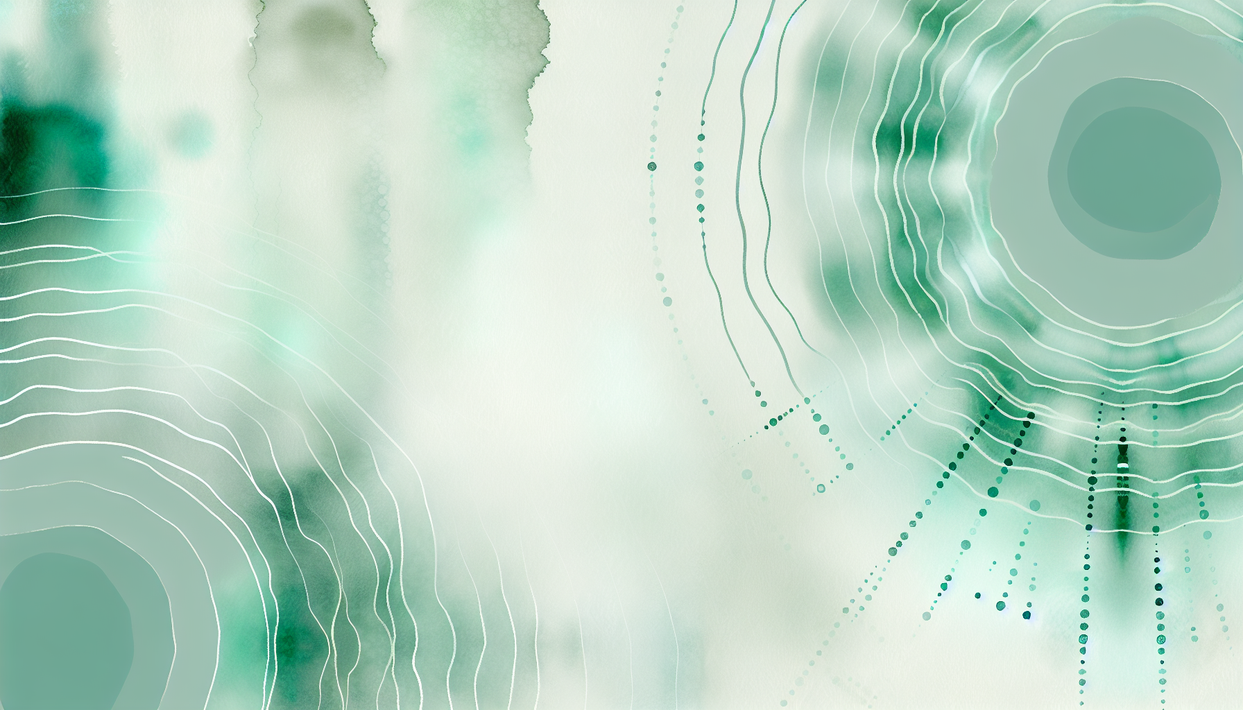 Abstract watercolor of soft rose heat waves and sage cooling arcs with ample cream negative space at the bottom.