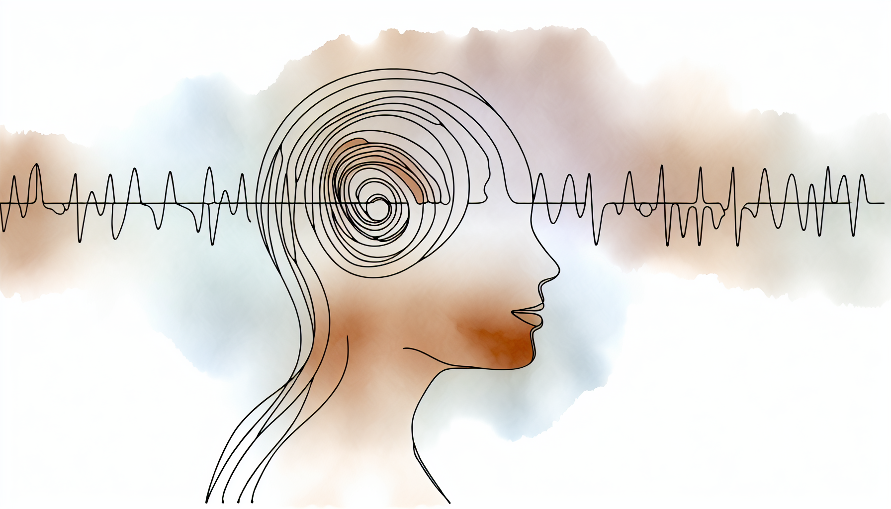 Abstract watercolor arcs and ripples in cream, sage, and soft rose suggesting restless sleep, with open negative space at the bottom.