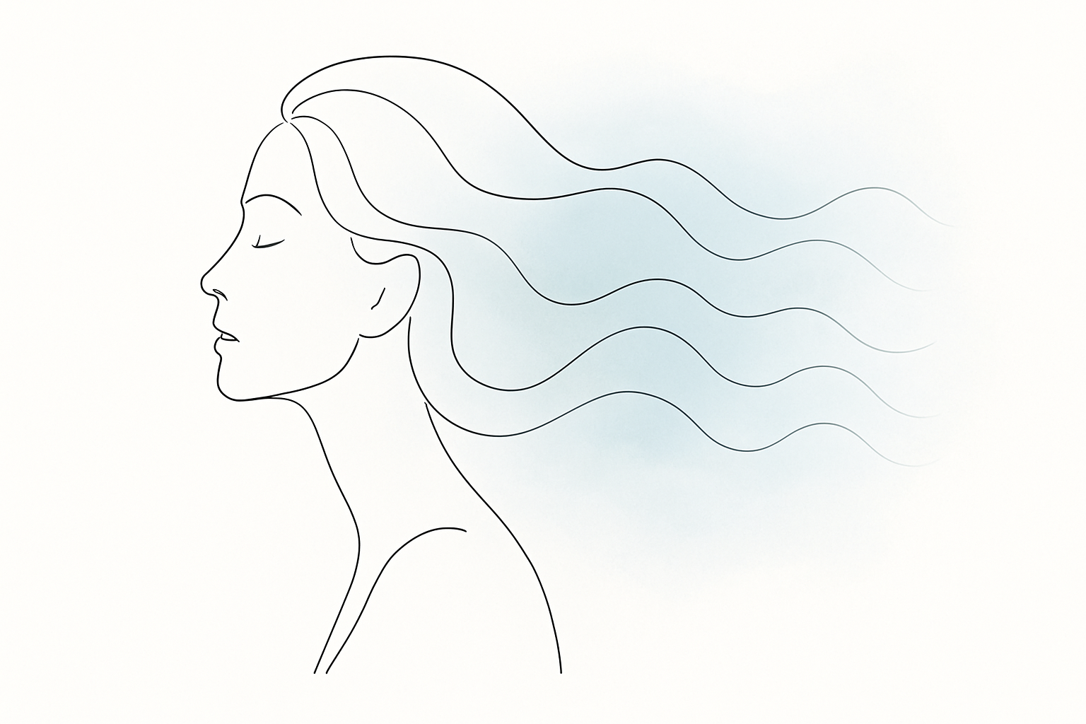 Abstract watercolor in sage and soft rose with gentle spiral shapes and thin geometric lines above a large cream negative space.