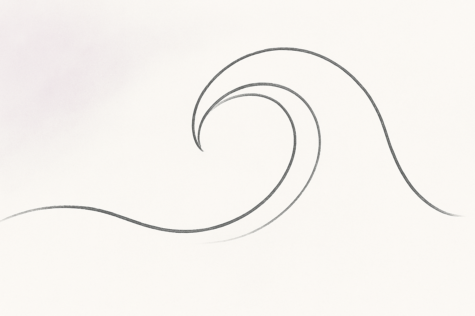 Abstract watercolor shapes in sage and soft rose with a delicate connecting line, top-weighted on a cream background with open negative space below.