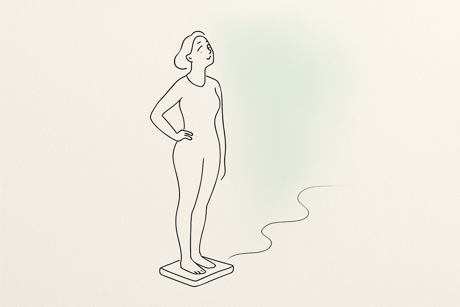 Abstract watercolor shapes suggesting a scale and shifting balance in sage and soft rose, with clean cream negative space at the bottom.